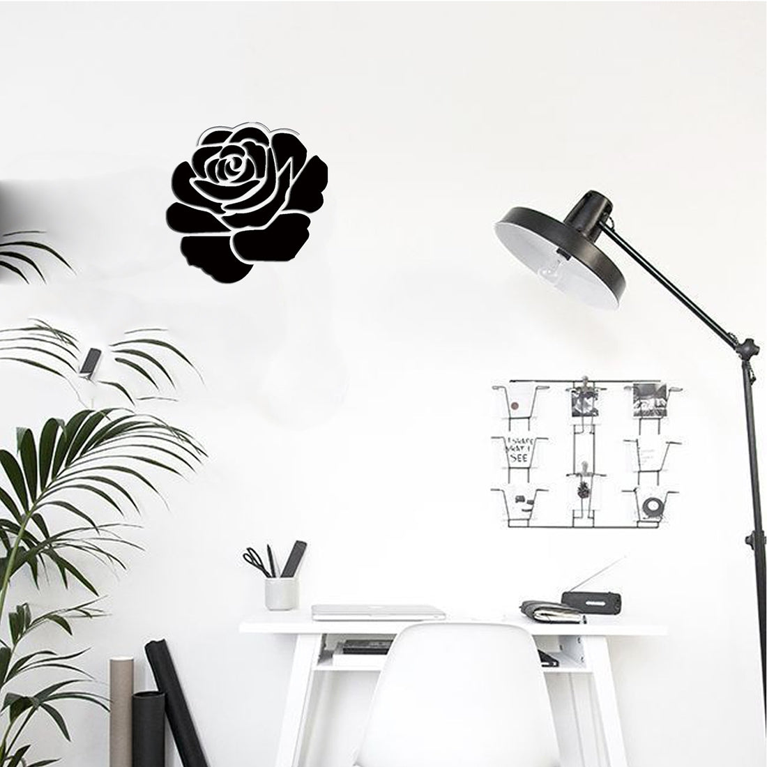 ELECTROPRIME 3D Flower Pattern Mirror Acrylic Wall Stickers Creative Home Living Room Wall Sticker Decor,Size:22*22cm(Black)