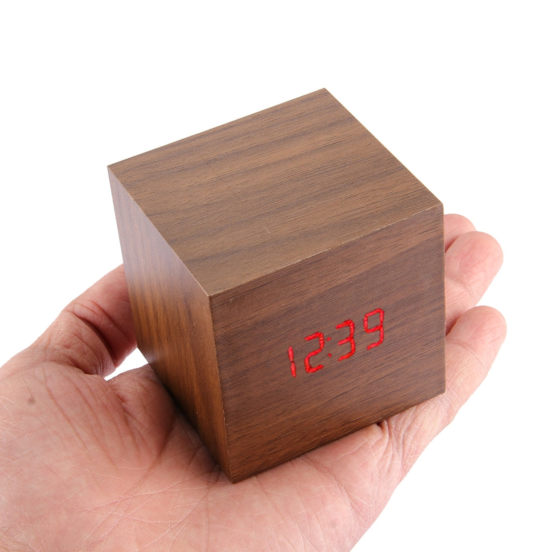ELECTROPRIME Wood Clock Desk Table LED Digital Display Alarm Clock with Time & Date & Temperature Display(Brown)