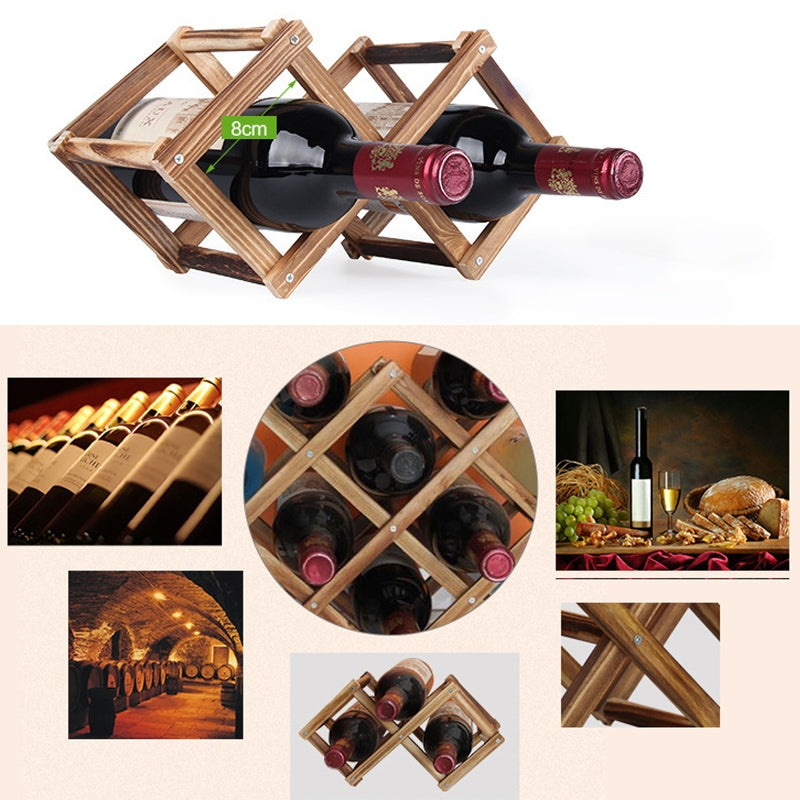 ELECTROPRIME 6 Bottles Racks Foldable Wine Stand Wooden Wine Holder Kitchen Bar Display Shelf(Wood)