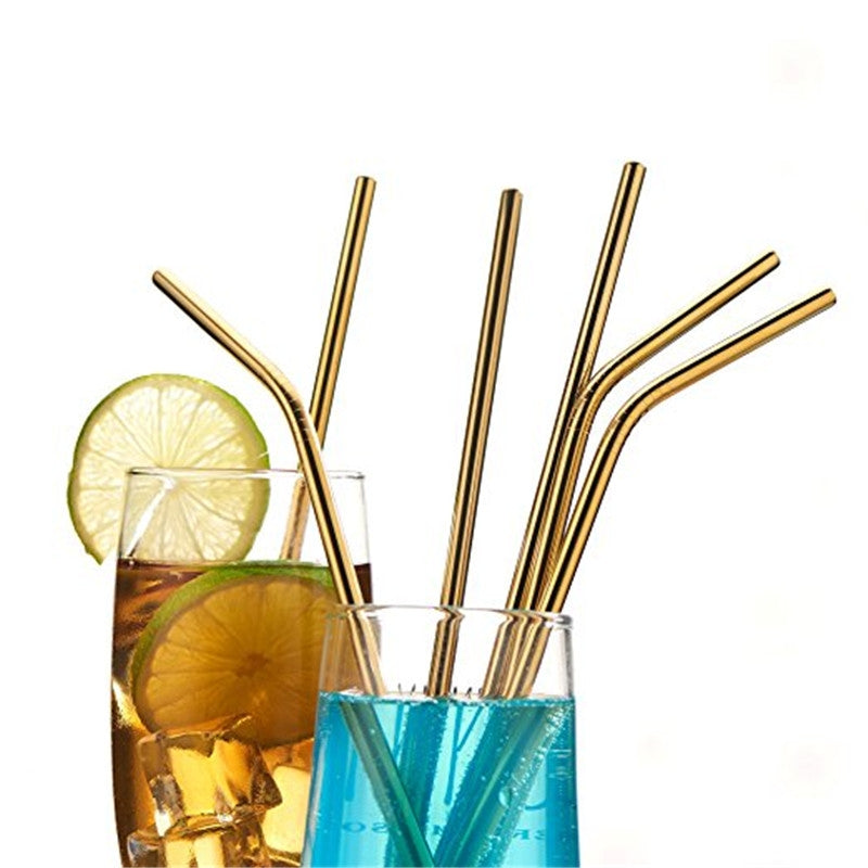 ELECTROPRIME 5pcs Reusable Stainless Steel Straight Drinking Straw + Cleaner Brush Set Kit, 266*6mm(Colour)