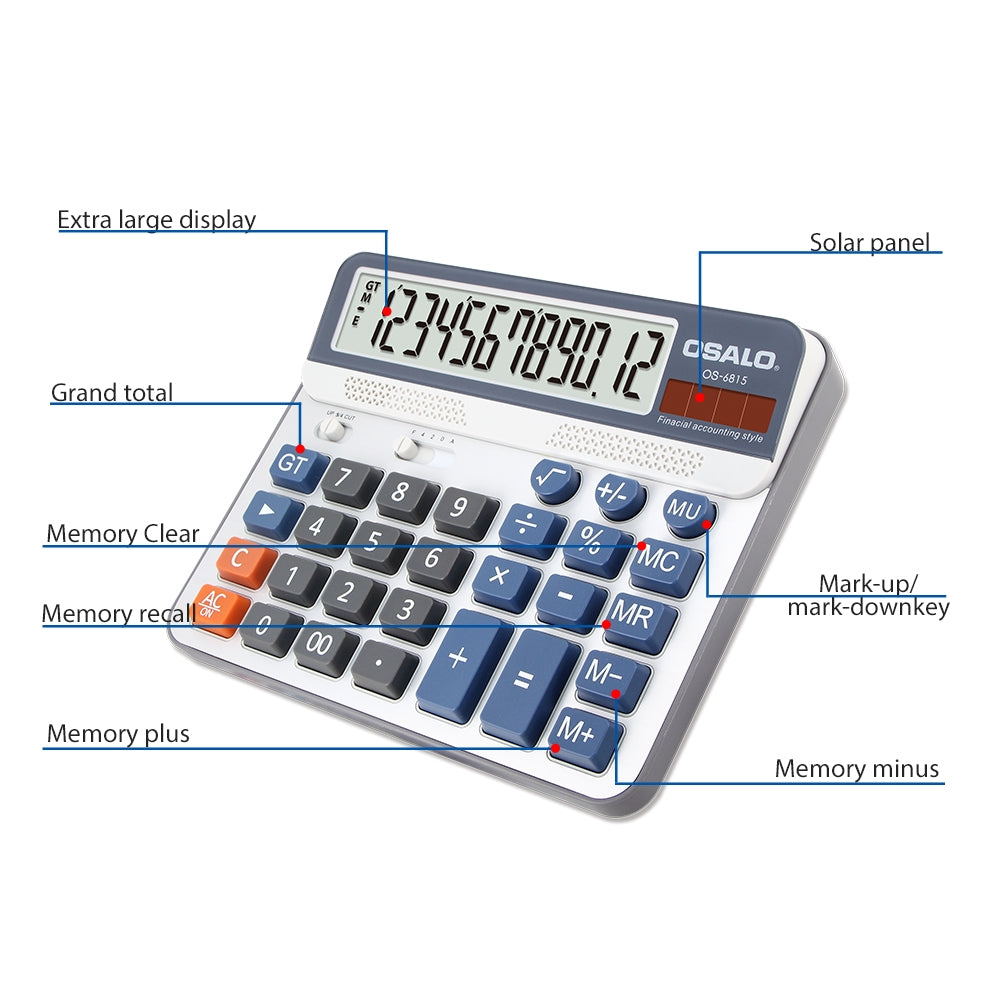 ELECTROPRIME OSALO OS-6815 12 Digits Desktop Calculator Solar Energy Dual Power Calculator