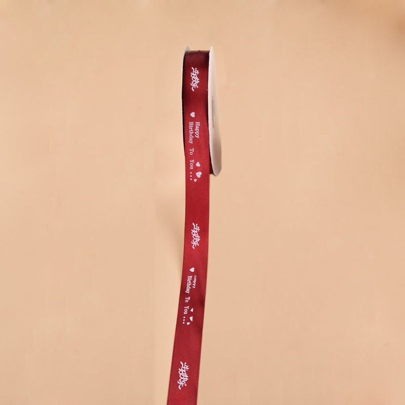 ELECTROPRIME English Letter Colored Printed Ribbons Gift Bouquet Ribbons Bowknot Flowers Packaging Ribands , Size: 90m x 2.5cm, Random Color Delivery(Wine Red)