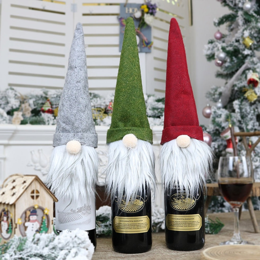 ELECTROPRIME 2 PCS CX20214 Faceless Doll Wine Bottle Bag Christmas Decoration(Red)