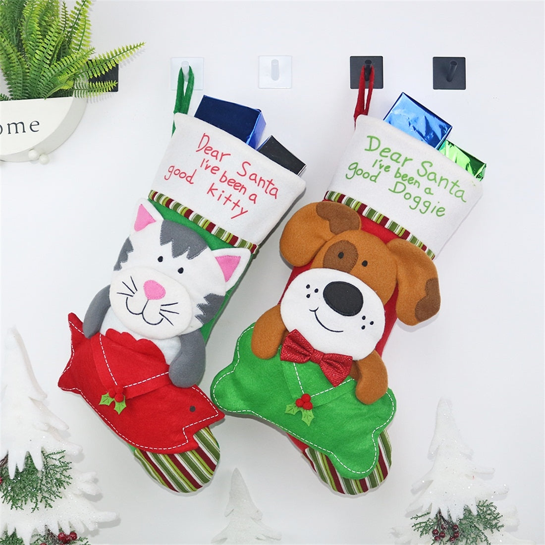ELECTROPRIME CX20224 Cat Pattern Christmas Sock Gift Bag Christmas Tree Pendant Decoration
