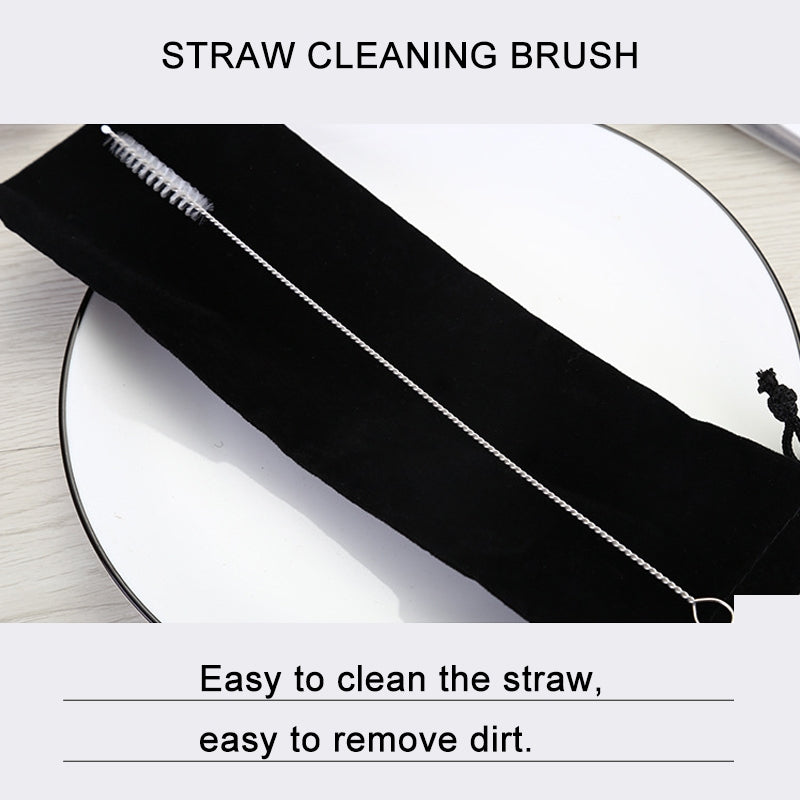 ELECTROPRIME 8pcs Reusable Silicone Tips Stainless Steel Drinking Straws + 2pcs Cleaner Brushes Set Kit with Cashmere Bag, 215*6mm