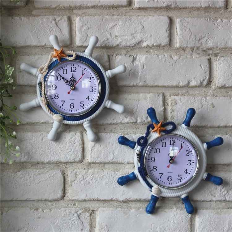 ELECTROPRIME Wooden Helmsman Ship Wheel Shape Decorative Living Room Wall Clock, Size: 22*22*2.5cm