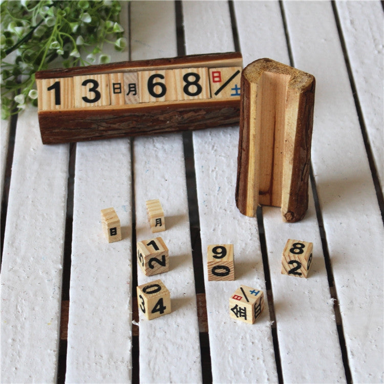 ELECTROPRIME 2 PCS Creative Wooden Cubes Perpetual Calendar Desk Decorations, Size: 16*6*5cm
