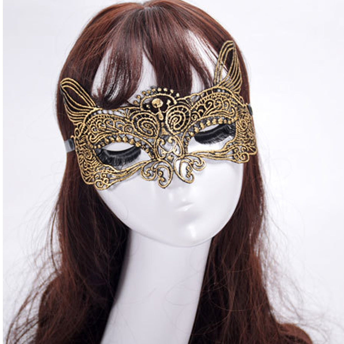 ELECTROPRIME Halloween Masquerade Party Dance Sexy Lady Bronzing Lace Cat King Mask(Gold)