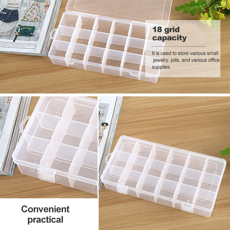 ELECTROPRIME Plastic Organizer Container Storage Box 18 Slots Removable Grid Compartment for Jewelry Earring Fishing Hook Small Accessories