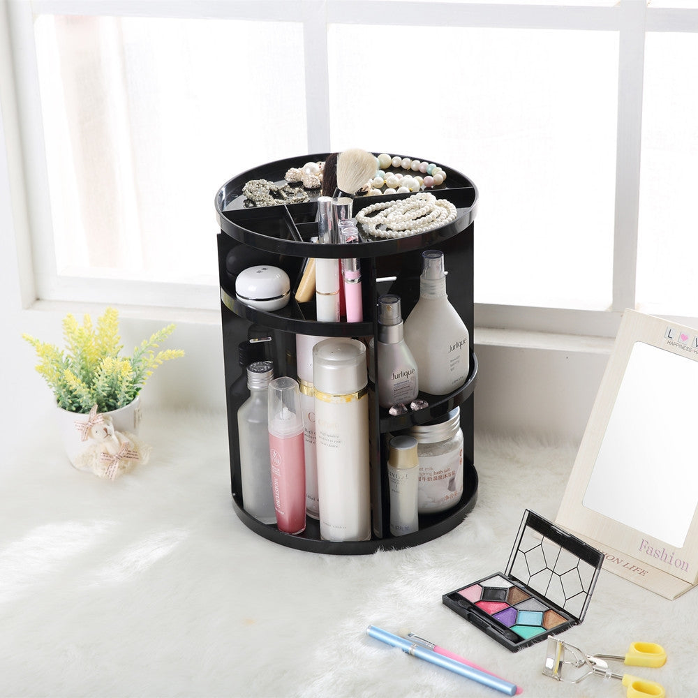 ELECTROPRIME 360 Degrees Rotate Functional Cosmetics Container Makeup Organizer Eco-friendly Storage Box, Size: 23 x 31cm(Black)