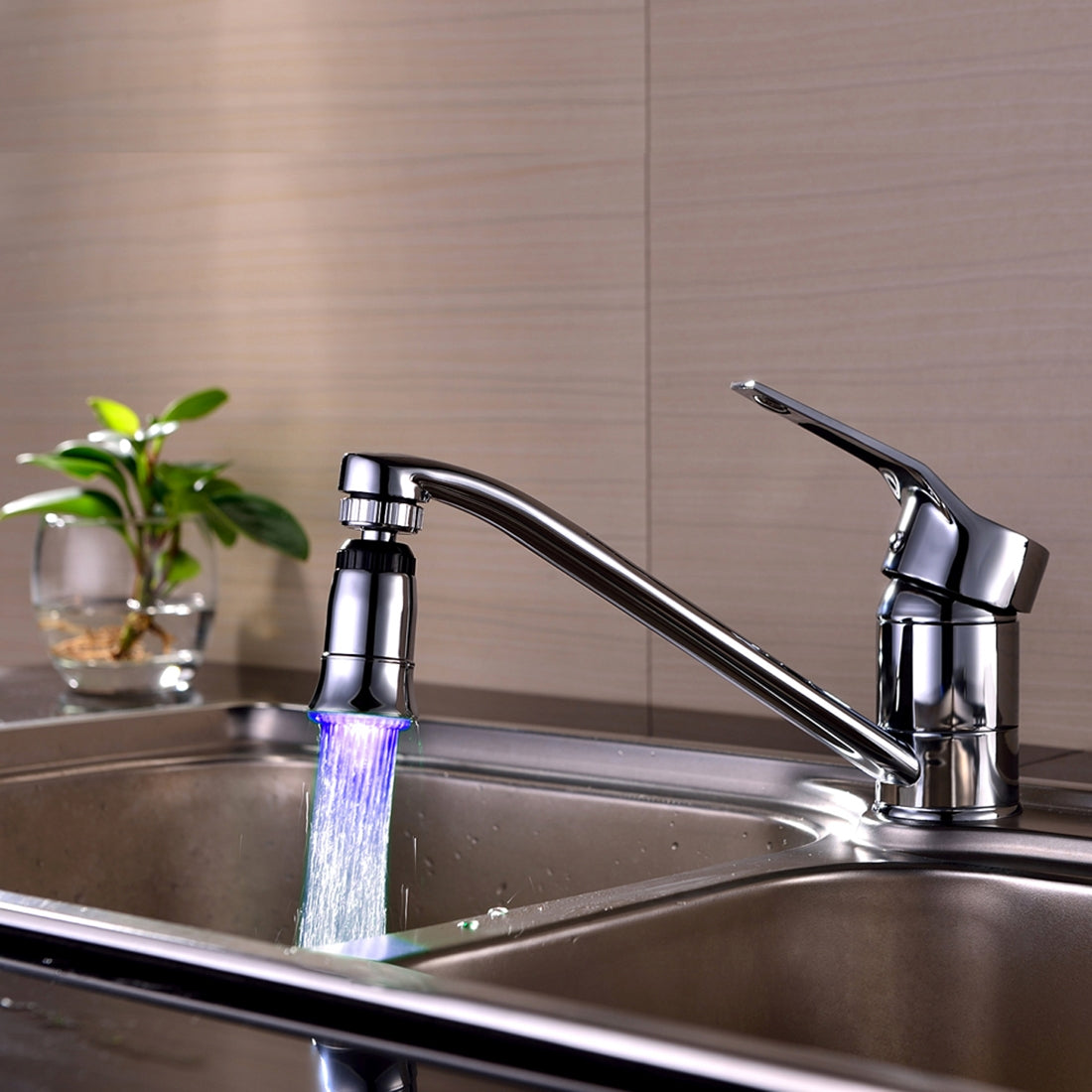 ELECTROPRIME SDF2-B5 1 LED Temperature Sensor RGB LED Faucet Light Water Glow Shower, Size: 78 x 30mm, Interface: 22mm (Silver)