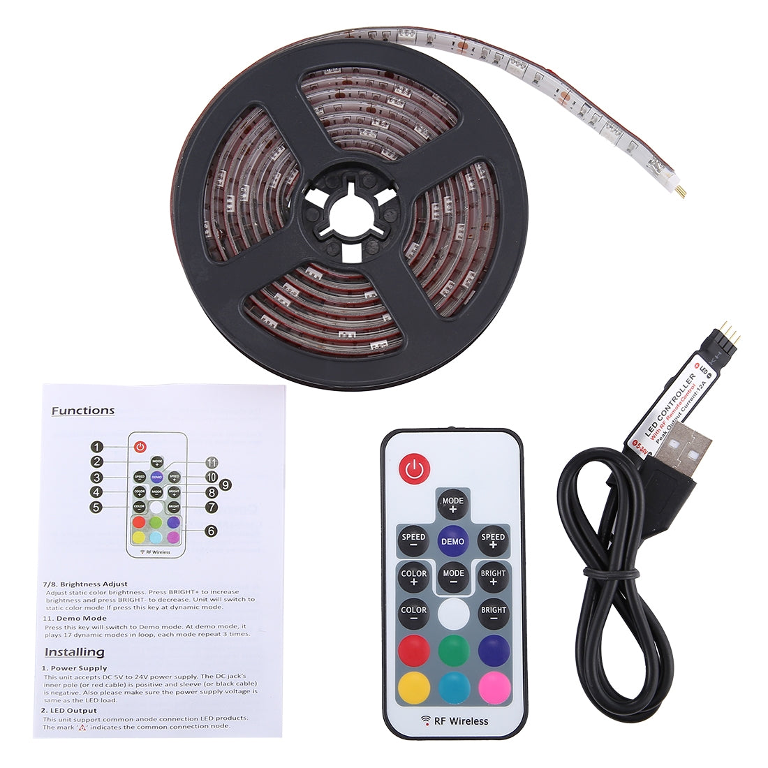 ELECTROPRIME 2m USB TV White Board Colorful Light Epoxy Rope Light, 60 LEDs SMD 5050 with 50cm USB Interface Cable & 17 Keys Remote Control, DC 5V