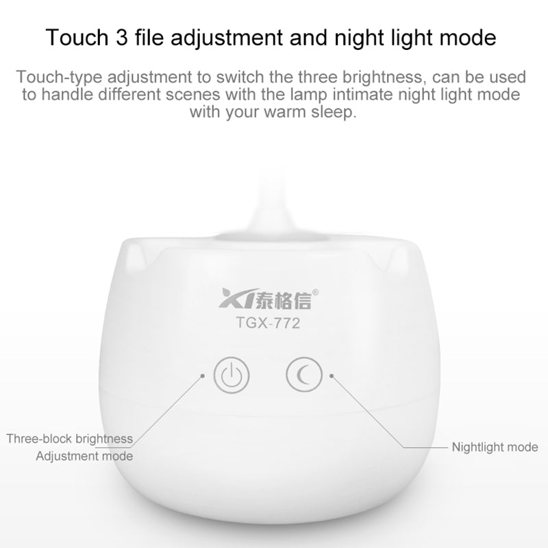 ELECTROPRIME TGX-772 3-grade Brightness Touch Dimmer LED Desk Lamp, 28 LEDs Flexible Goose Neck Hollow Ring Design Eye Protection Light with Pen Holder / Small Night Light Function