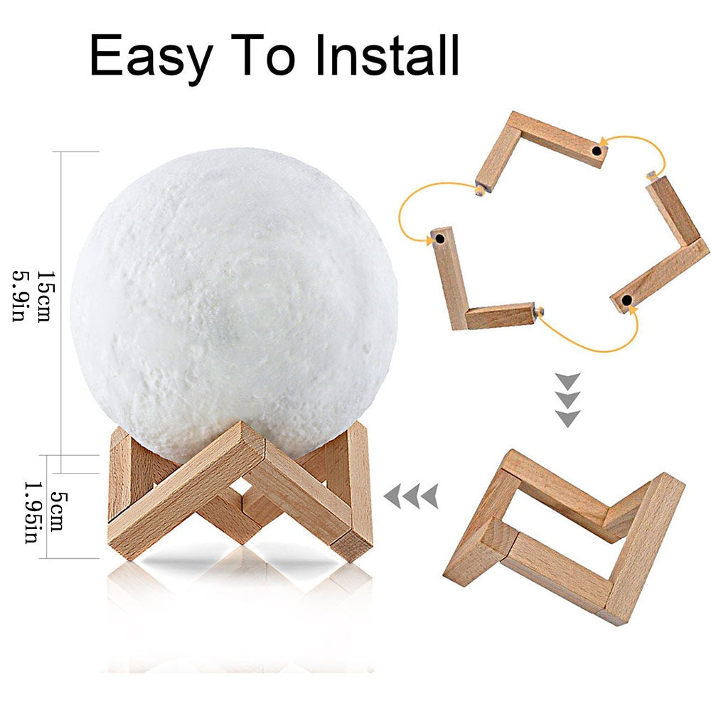 ELECTROPRIME YouOKLight YK2302 15cm Touch Control 3D Print Moon Lamp, USB Charging 16-Color Dimming LED Night Light with Remote Control & Wooden Holder