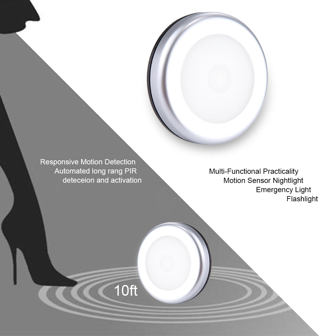 ELECTROPRIME PIR Human Body Motion Sensor + Light Control White Light LED Night Light, 6 LEDs Mini Lamp for Closet / Cabinet / Stairways / Bedroom, Sensor Distance: 5m, DC 5V
