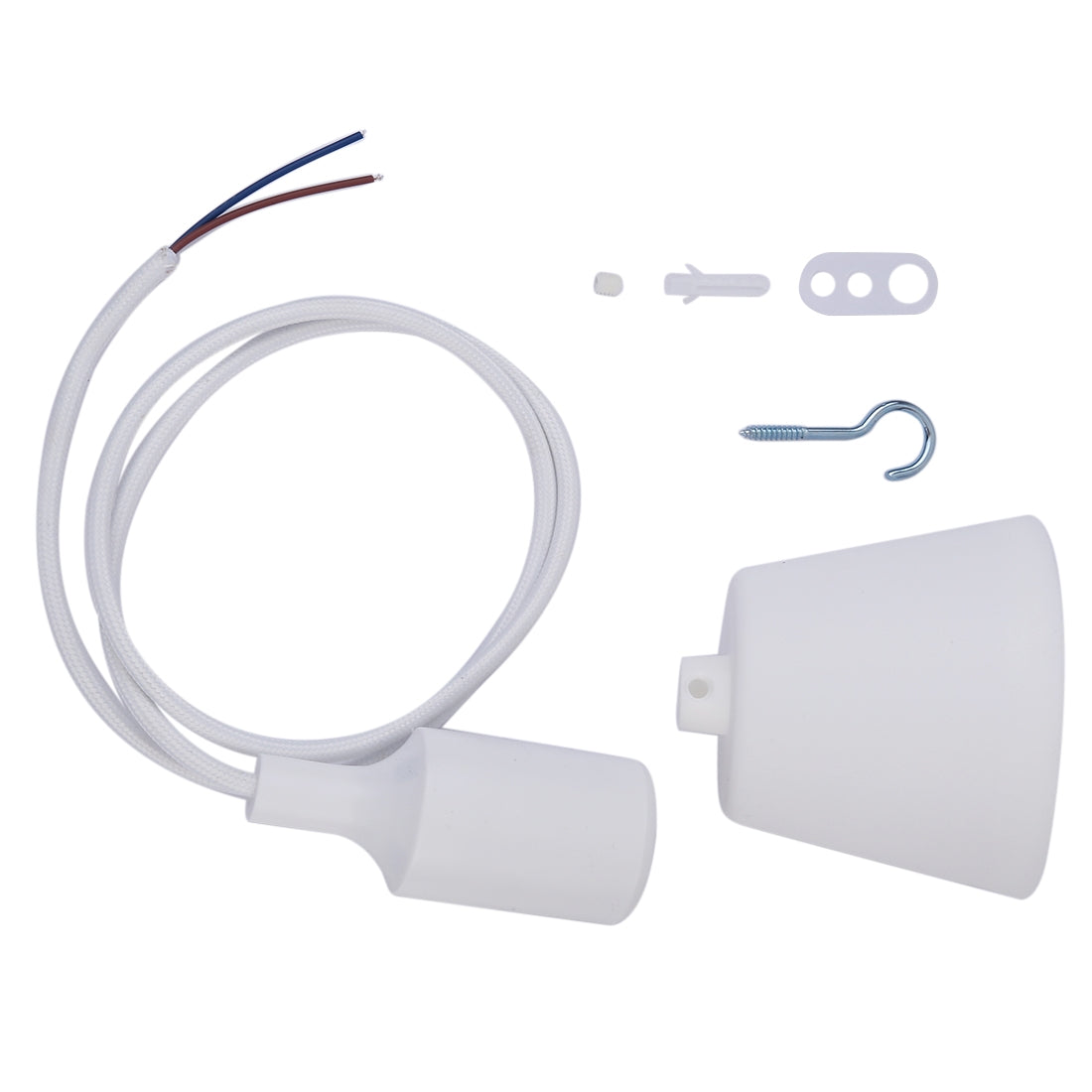 ELECTROPRIME E27 Lamp Holder Hanging Wire Chandelier Lamp Holder Bulb Base Power Cable with Lampshade, Cable Length: 1m(White)