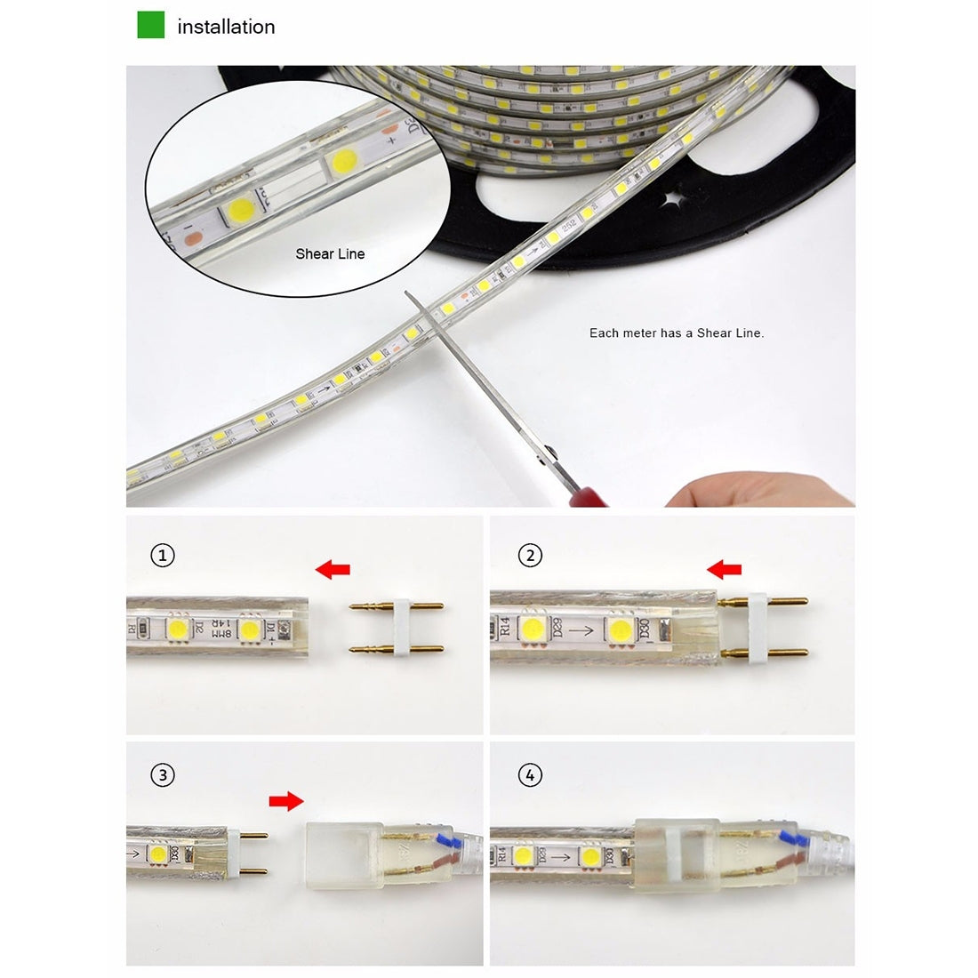 ELECTROPRIME Casing Waterproof LED Light Strip, Length: 2m, Waterproof IP65 SMD 5730 LED Light with Power Plug, 120 LED/m, AC 220V(White Light)
