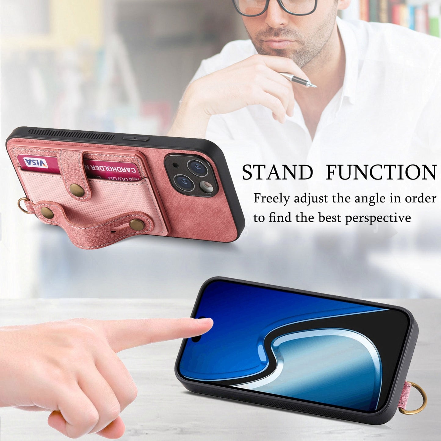 ELECTROPRIME For iPhone 15 Retro Cross Wristband Wallet Leather Back Phone Case(Pink)