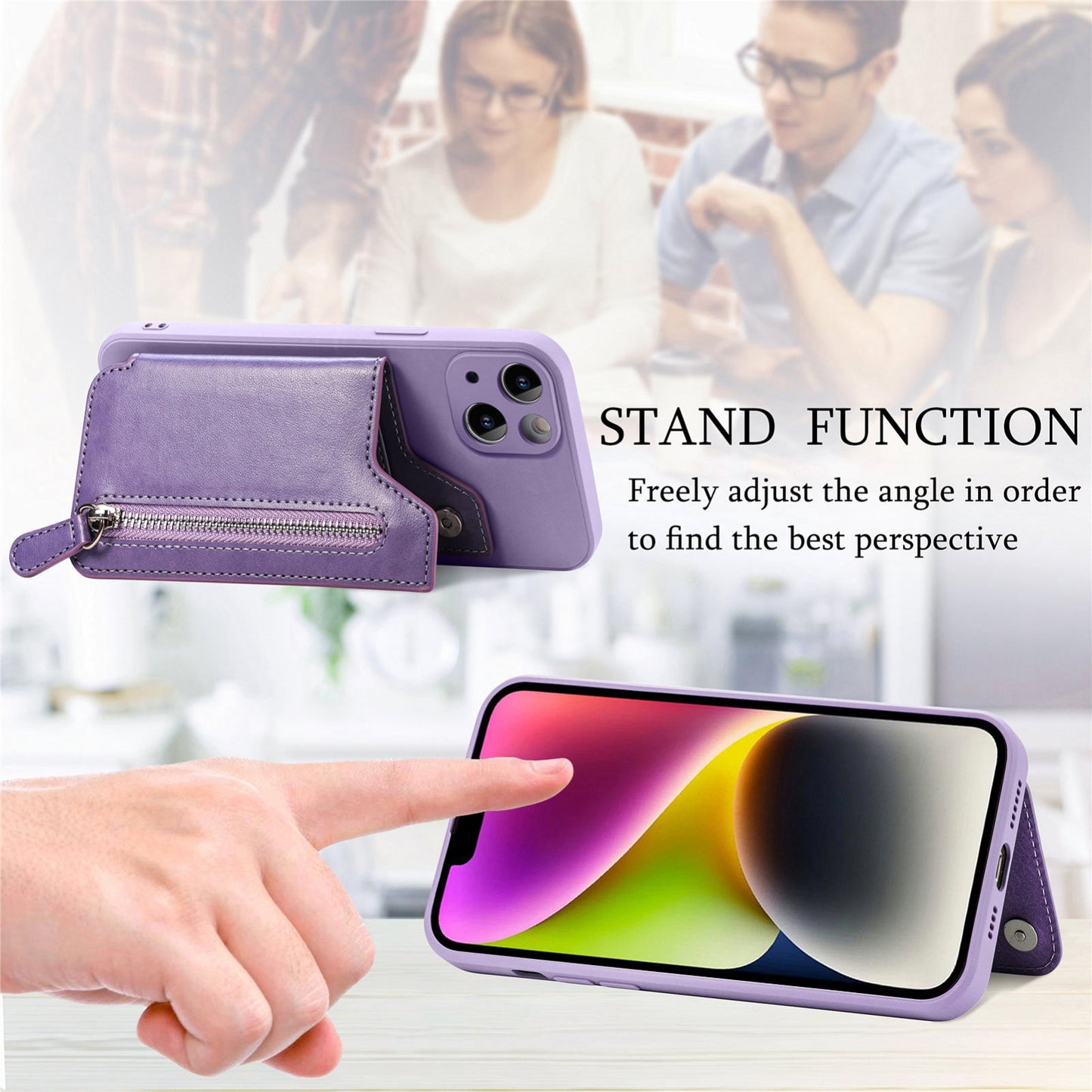 ELECTROPRIME For iPhone 15 Zipper Wallet Leather Back Shockproof Phone Case(Purple)