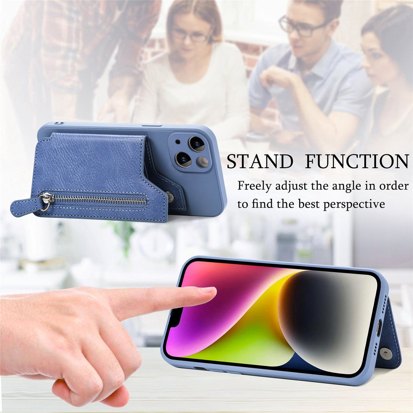 ELECTROPRIME For iPhone 15 Zipper Wallet Leather Back Shockproof Phone Case(Blue)