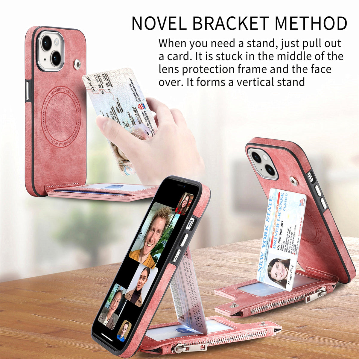 ELECTROPRIME For iPhone 15 Plus Magsafe Zipper RFID Wallet All-inclusive Shockrpoof Phone Case(Pink)