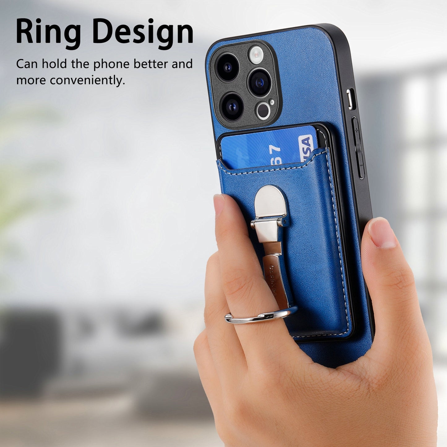 ELECTROPRIME For iPhone 15 Skin Feel Ring Holder Wallet Magnetic Phone Case(Blue)