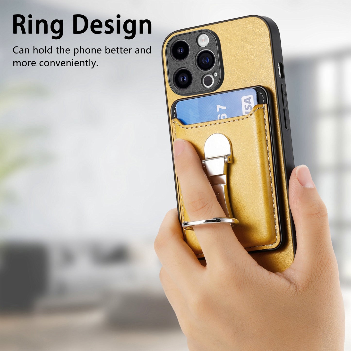 ELECTROPRIME For iPhone 15 Skin Feel Ring Holder Wallet Magnetic Phone Case(Yellow)