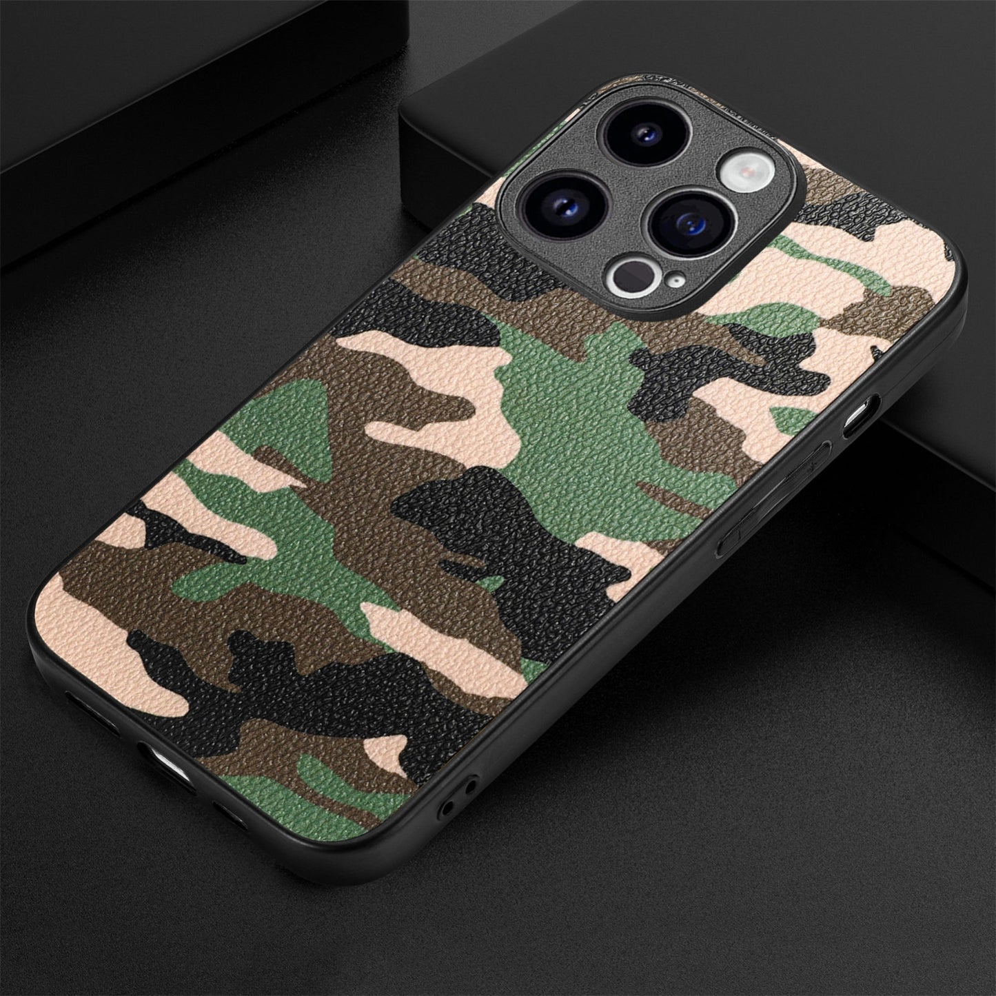 ELECTROPRIME For iPhone 15 Retro Camouflage Leather Back Phone Case(Green)