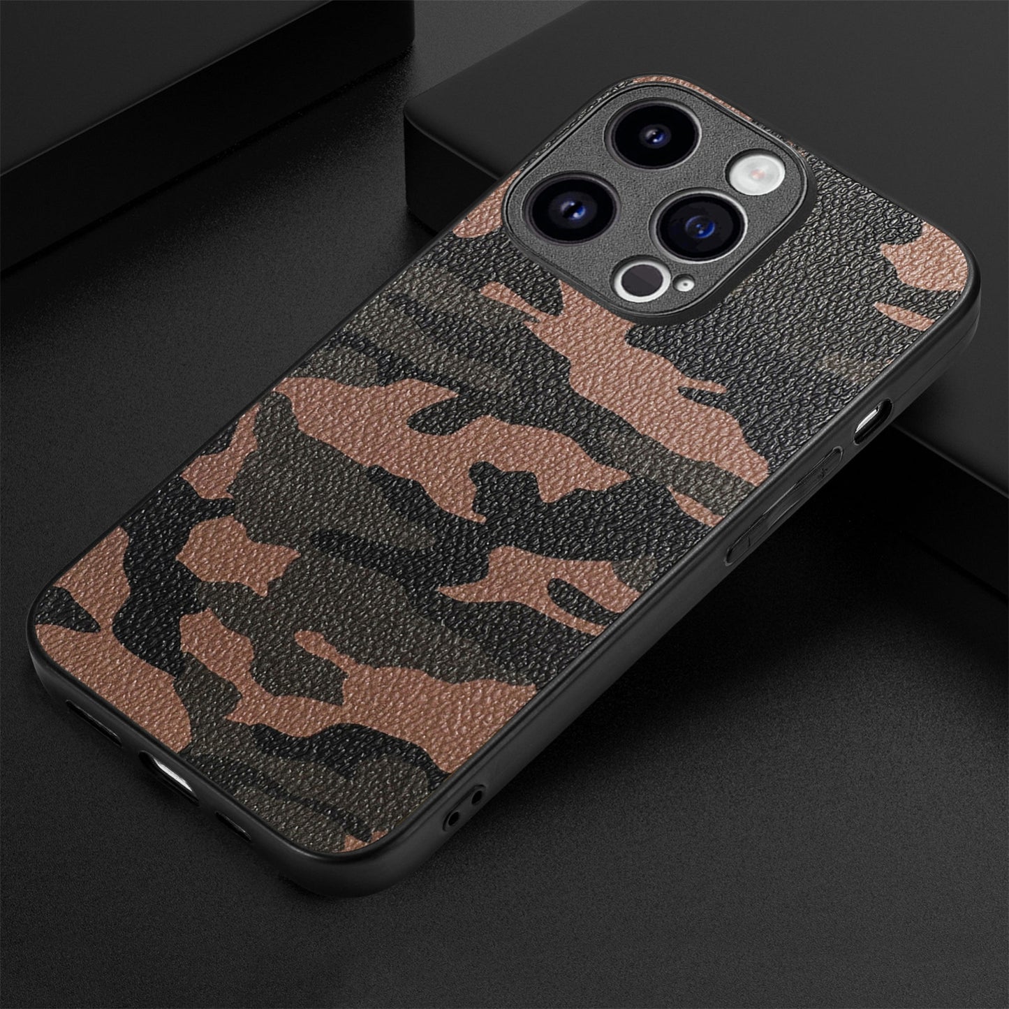 ELECTROPRIME For iPhone 15 Retro Camouflage Leather Back Phone Case(Brown)