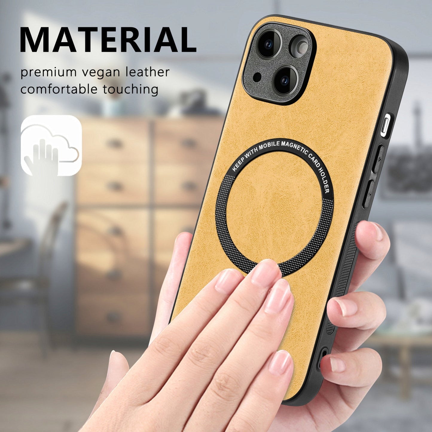 ELECTROPRIME For iPhone 15 Solid Color Leather Skin Back Phone Case(Yellow)