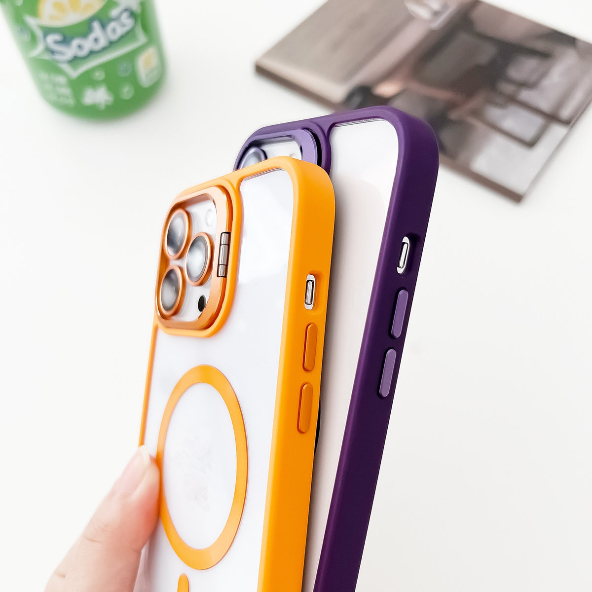 ELECTROPRIME For iPhone 15 Plus MagSafe Acrylic Hybrid TPU Holder Phone Case with Lens film(Purple)