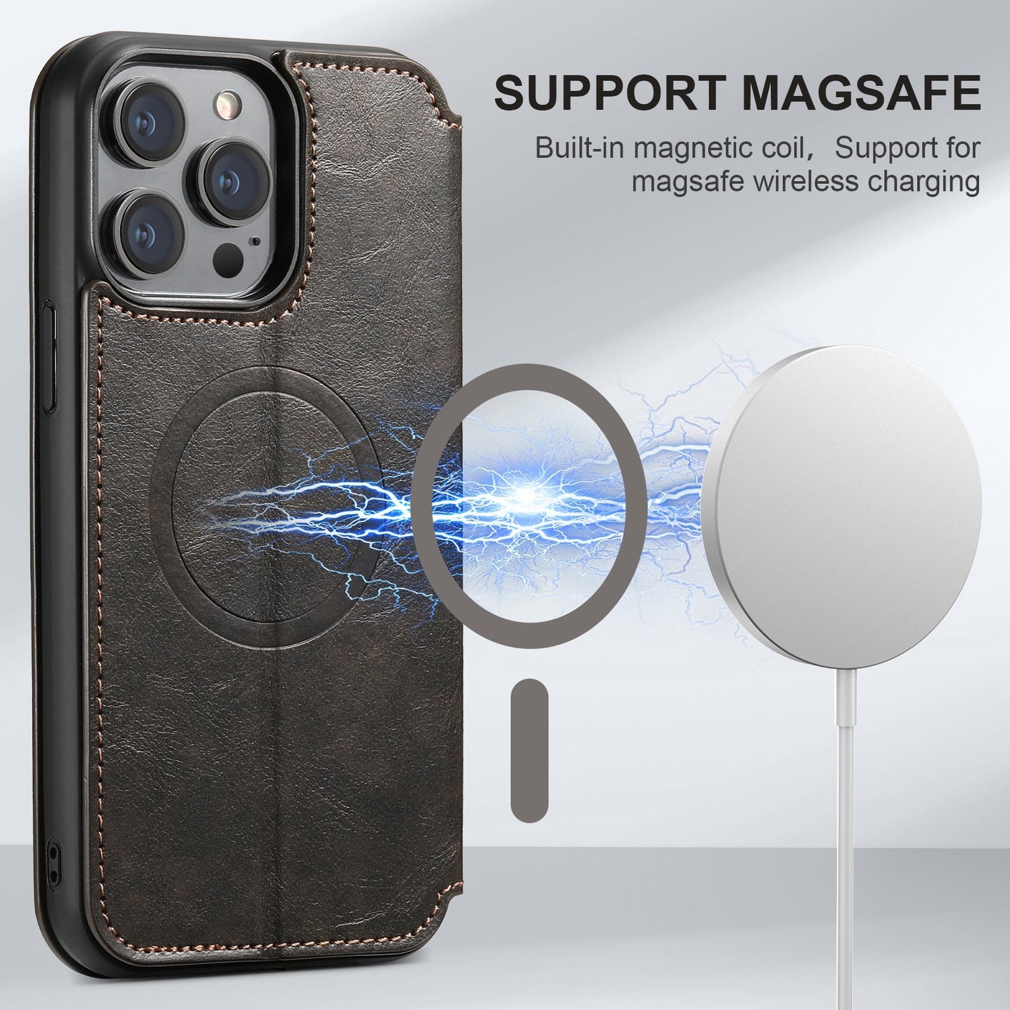 ELECTROPRIME For iPhone 15 Suteni J05 Leather Magnetic MagSafe Phone Case(Black)