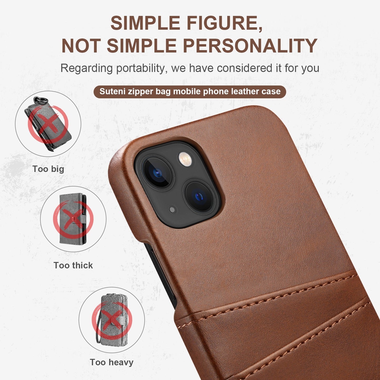 ELECTROPRIME For iPhone 15 Suteni Calf Texture Back Cover Phone Case with Card Slots(Brown)