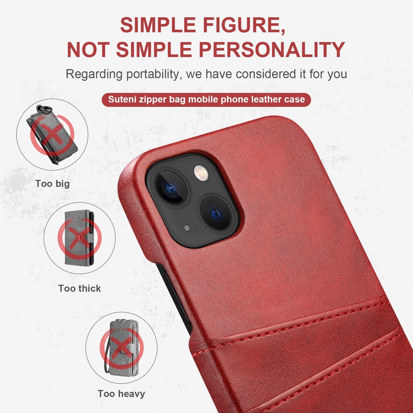 ELECTROPRIME For iPhone 15 Suteni Calf Texture Back Cover Phone Case with Card Slots(Red)