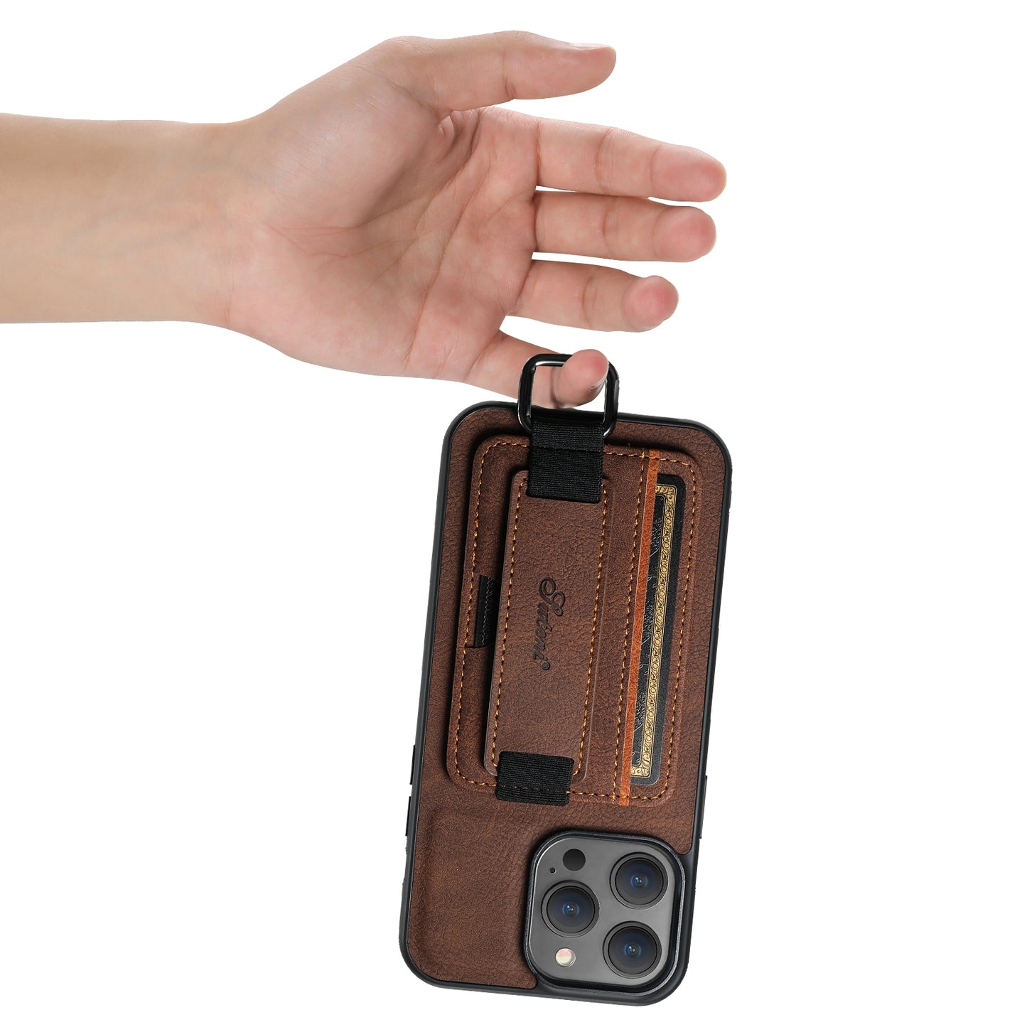 ELECTROPRIME For iPhone 15 Suteni H13 Litchi Leather Wrist Strap Wallet Back Phone Case(Brown)