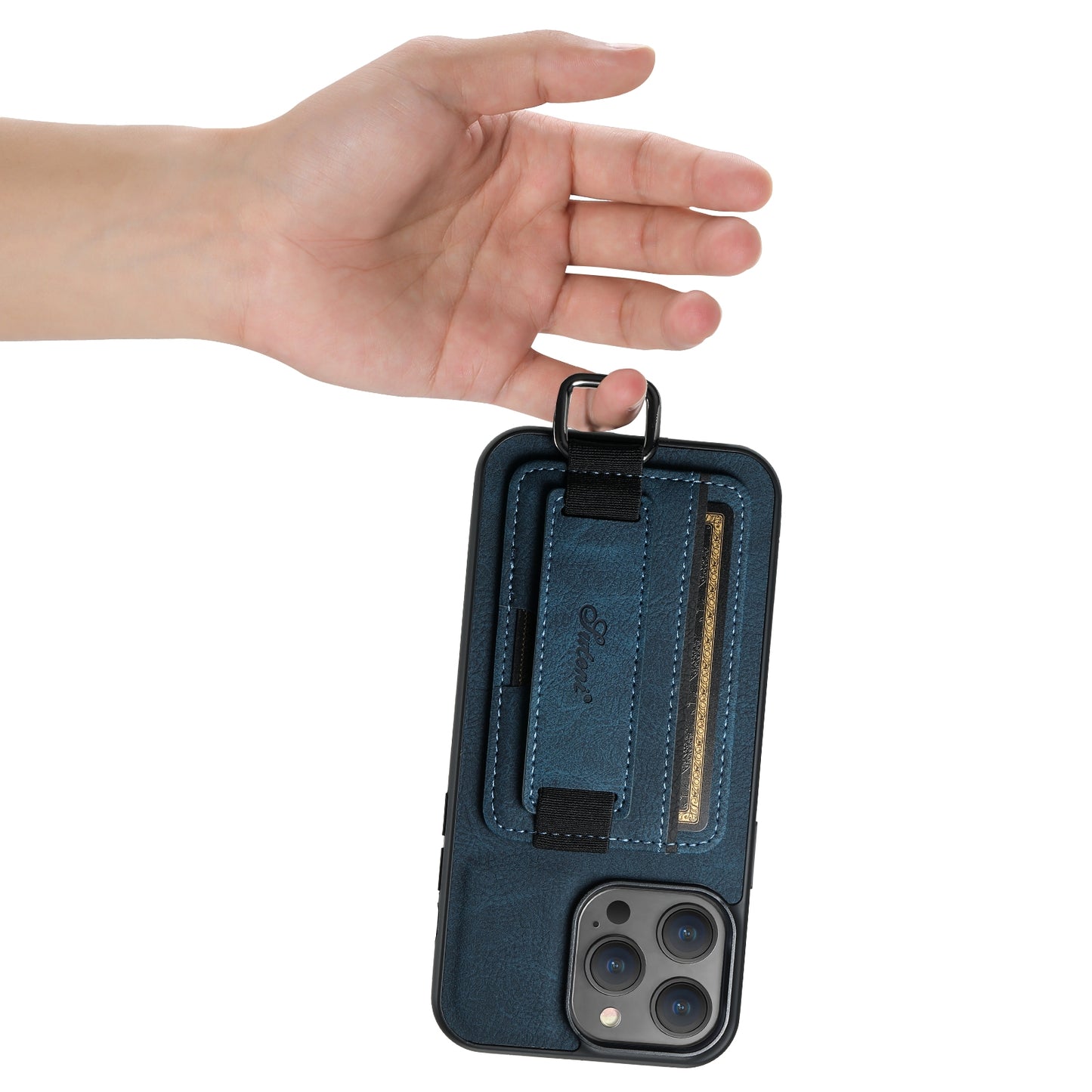 ELECTROPRIME For iPhone 15 Suteni H13 Litchi Leather Wrist Strap Wallet Back Phone Case(Blue)