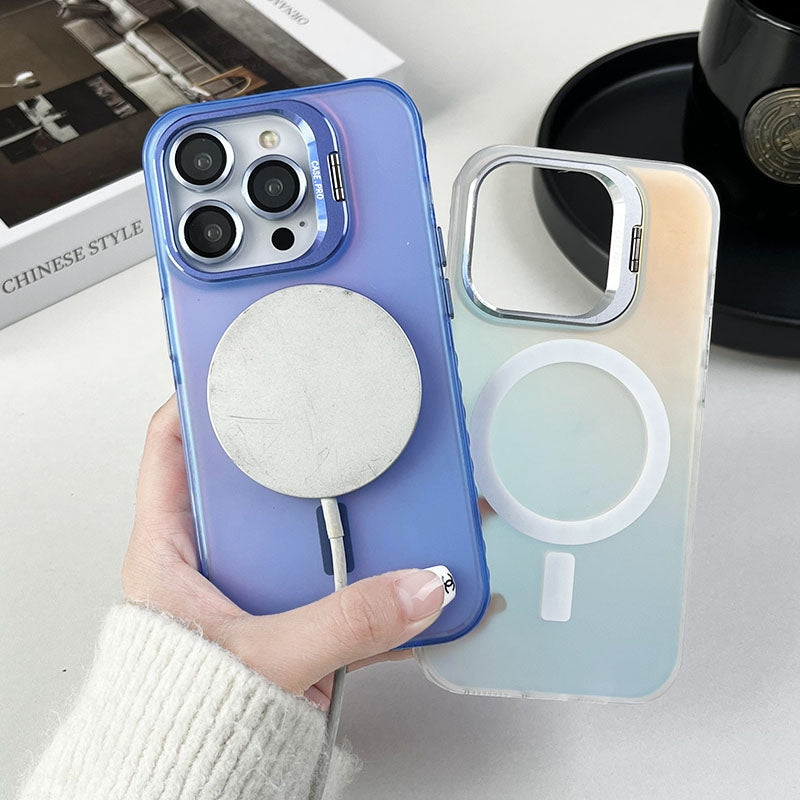 ELECTROPRIME For iPhone 15 Plus Lens Holder MagSafe PC Hybrid TPU Phone Case(Green)