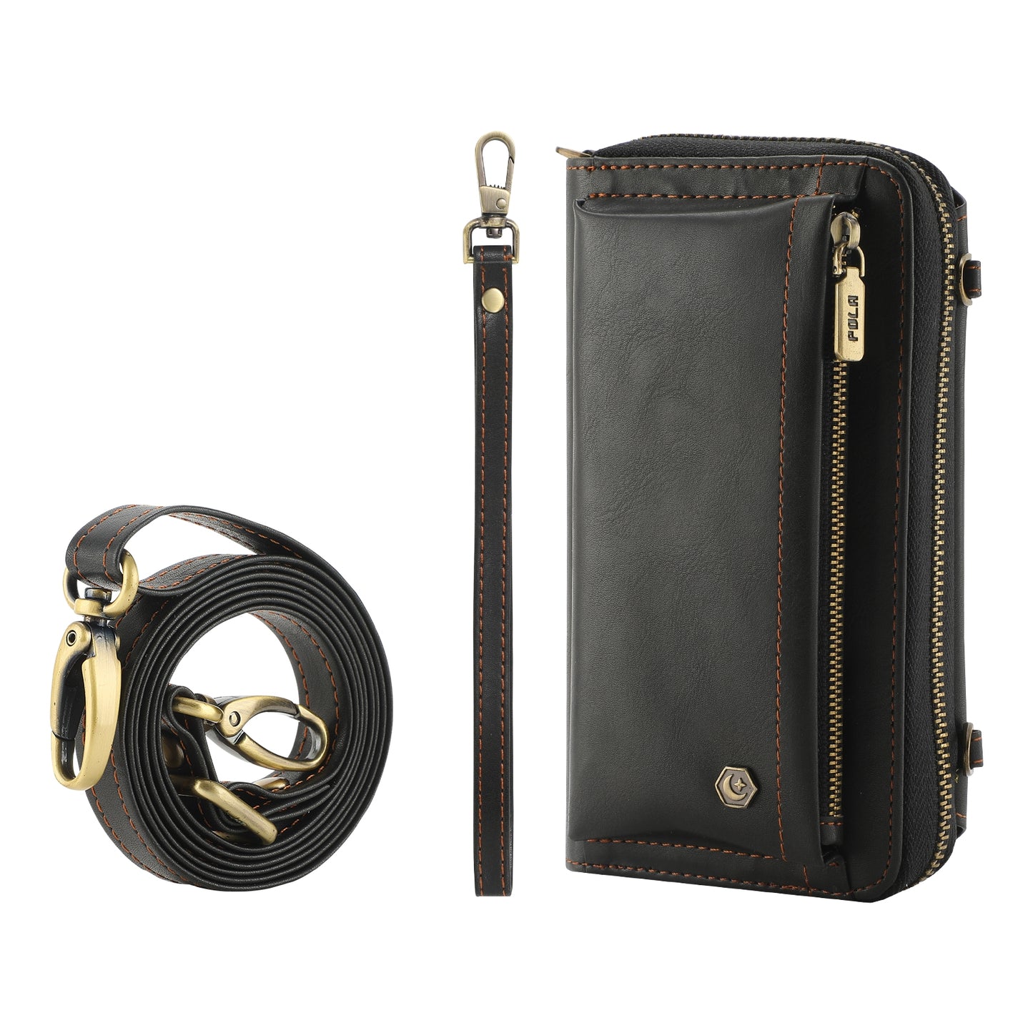 ELECTROPRIME For iPhone 15 Crossbody Multi-functional Zipper Wallet Leather Phone Case(Black)