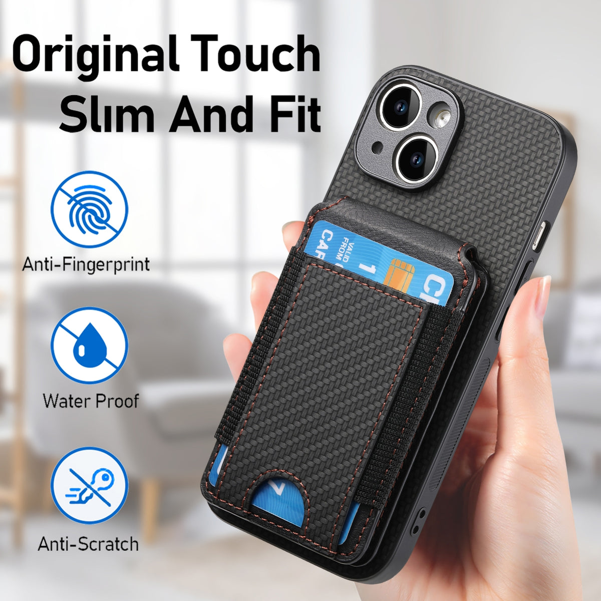 ELECTROPRIME For iPhone 15 Carbon Fiber Vertical Flip Wallet Stand Phone Case(Black)