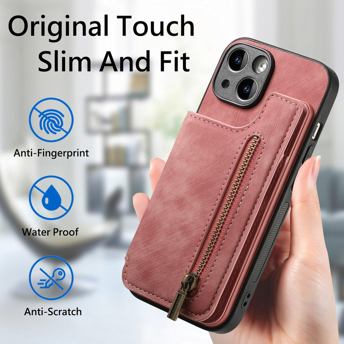 ELECTROPRIME For iPhone 15 Retro Leather Zipper Wallet Back Phone Case(Pink)