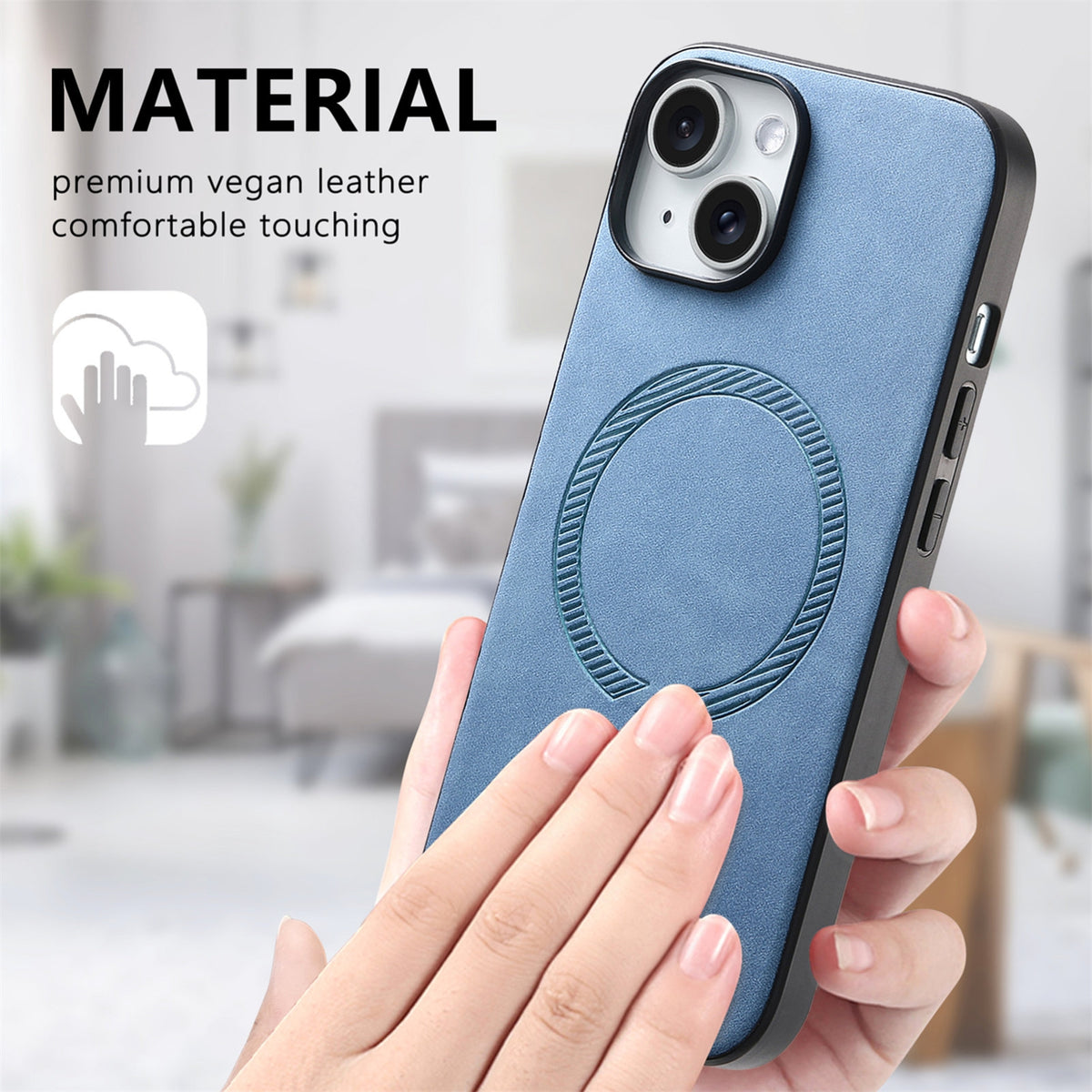 ELECTROPRIME For iPhone 15 Plus Solid Color Retro Magsafe PU Back Cover Phone Case(Blue)