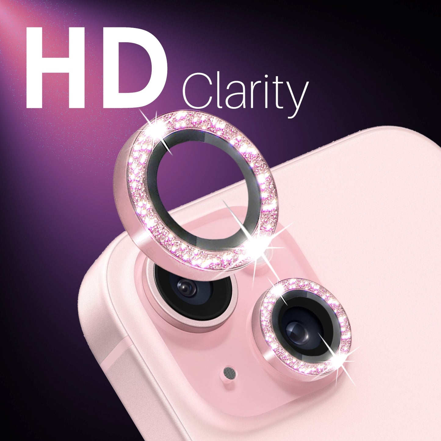 ELECTROPRIME For iPhone 15 / 15 Plus / 14 / 14 Plus NORTHJO 3 Set 6pcs Camera Lens Protector Glitter Metal Ring Film(Pink)