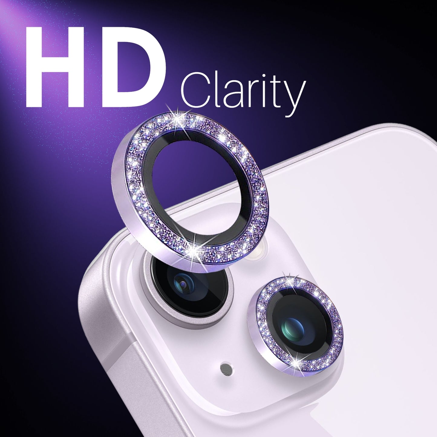 ELECTROPRIME For iPhone 15 / 15 Plus / 14 / 14 Plus NORTHJO 3 Set 6pcs Camera Lens Protector Glitter Metal Ring Film(Purple)