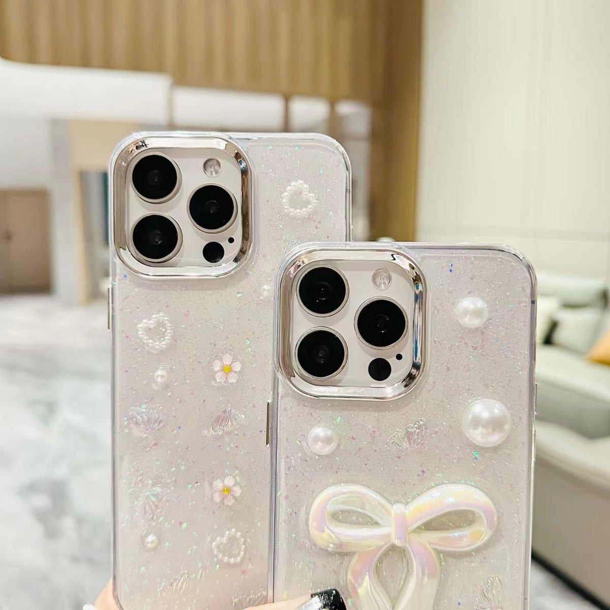 ELECTROPRIME For iPhone 15 Plus 3D Bow Pearl Love Flower TPU Phone Case(Butterfly Love Flowers)