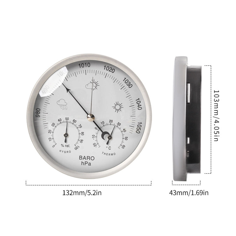 ELECTROPRIME THB9392 132mm Wall Mounted Digital Thermometer Hygrometer Household High Accuracy Pressure Gauge Air Weather Instrument Barometer(Silver)