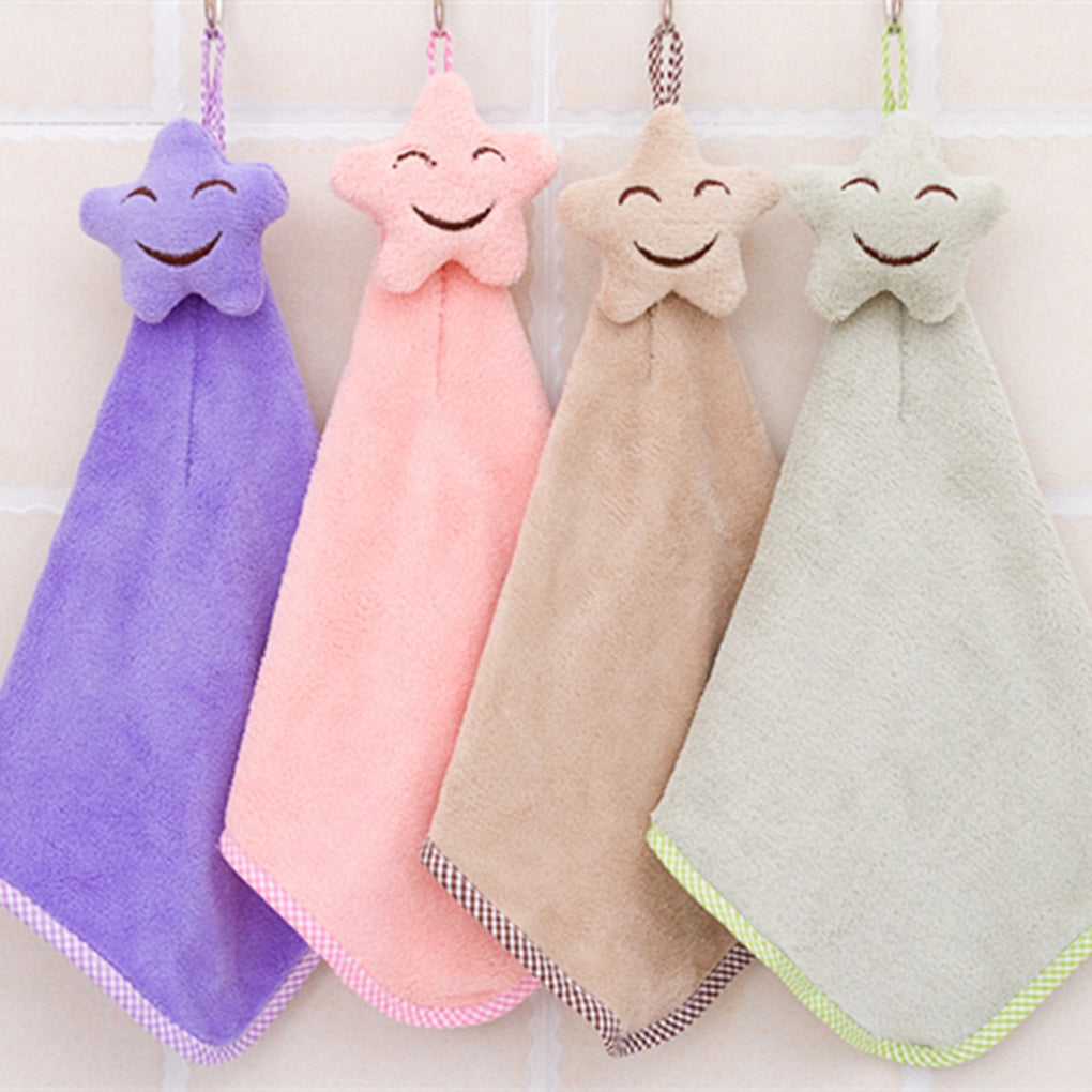 ELECTROPRIME Smiling Face Hanging Coral Velvet Absorbent Hand Towels(Purple)