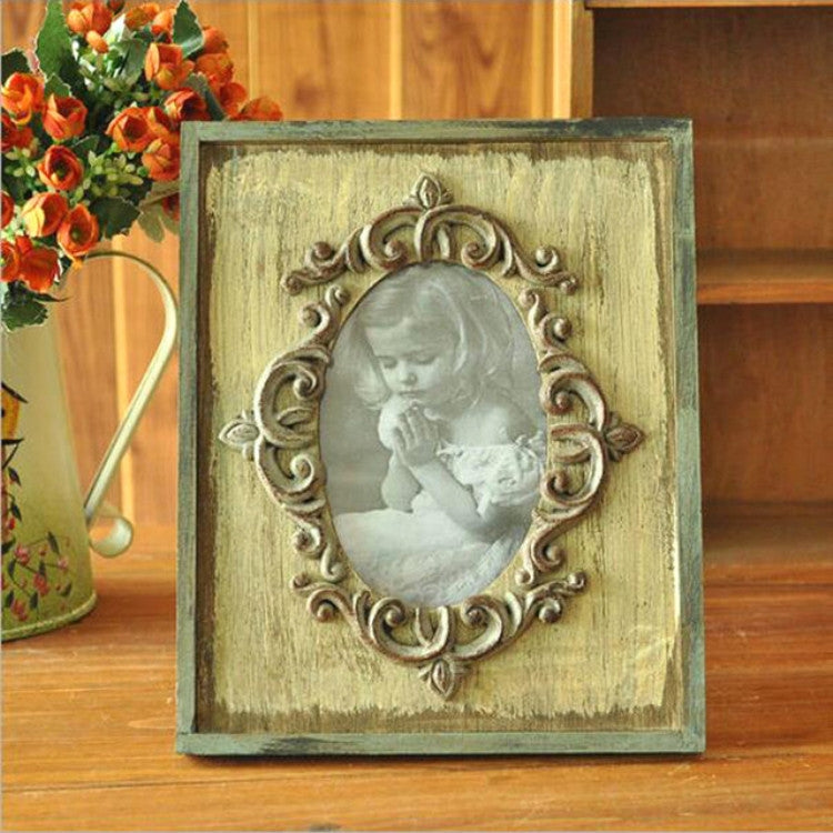 ELECTROPRIME Vintage Wooden Photo Frame Home Decor Wedding Desktop Wall Picture Frame(Yellow)