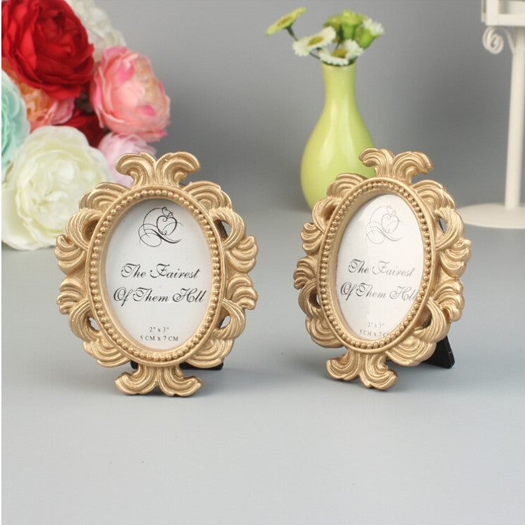 ELECTROPRIME Floral Photo Round Picture Frame Holder Wedding Home Decor(Gold)