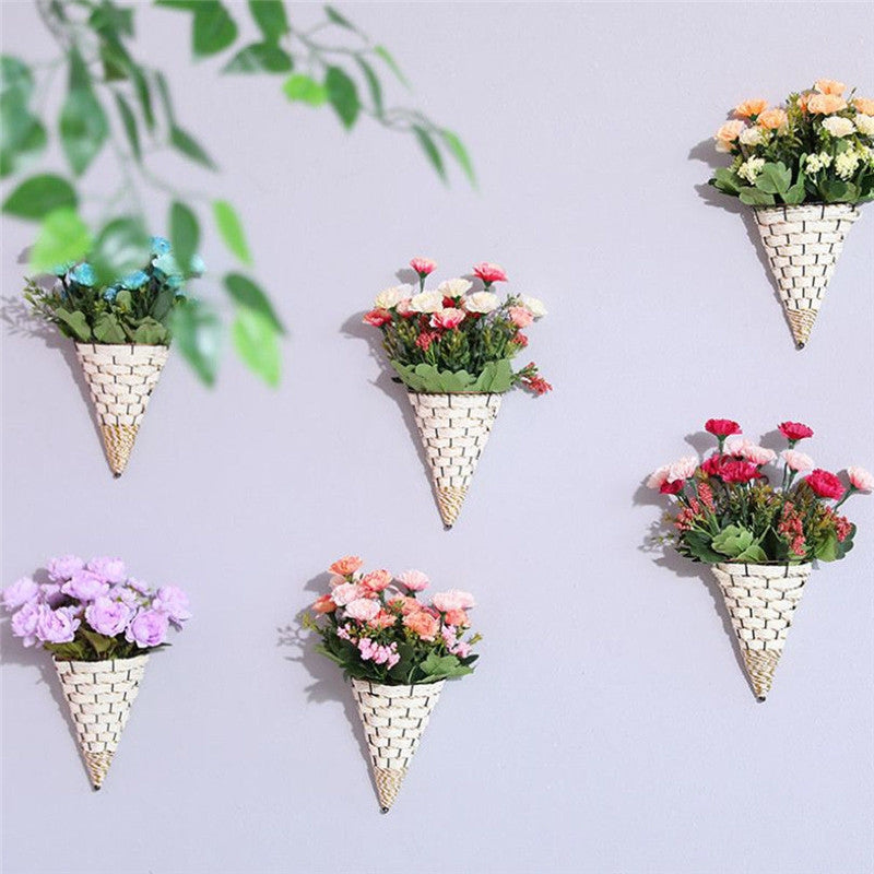 ELECTROPRIME Wall Wicker Hanging Rttan Vase Basket Farm Decoration, Random Color Delivery