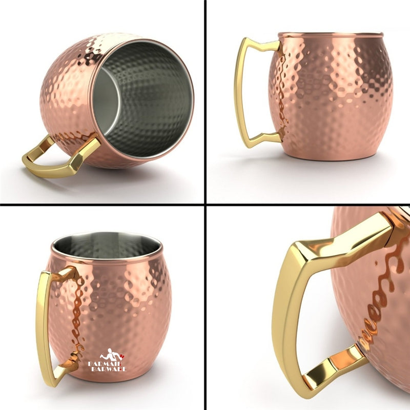 ELECTROPRIME Copper Plating Stainless Steel Mug Cocktail Glass Beer Mug Rose Gold, Style:Hammer point